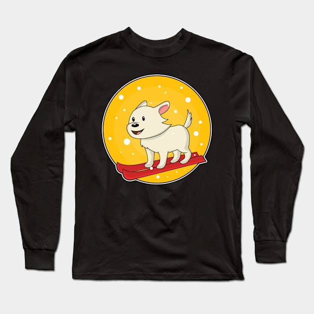 Dog as Skier with Skis Long Sleeve T-Shirt by Markus Schnabel